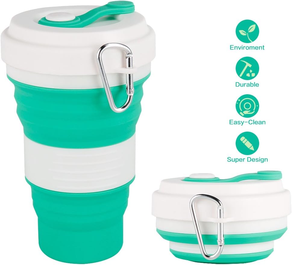 CREATELIFE Collapsible Travel Cup - Multifunctional Silicone Folding Camping Cup Sport Bottle with Lids - Expandable Scald-Proof Drinking Cup - BPA Free, Portable Bottle