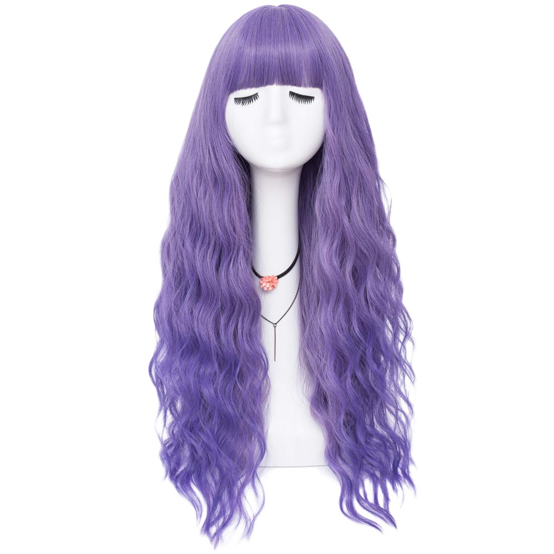 Labeauté Ombre Purple Curly Wigs with Bangs, 65cm Long