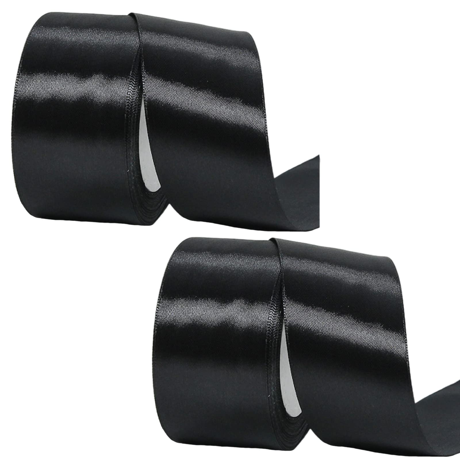 2 Rolls Thick Black Satin Ribbon - 50mm Wide, 22M, Double Sided for Gift Wrapping, Crafting, Cake Decoration, Hair Bows, Bouquets, Halloween & Wedding