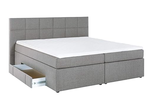 Furniture for Friends Möbelfreude® Boxspringbett Andybur mit Bettkasten Hell-Grau 180x200 cm H2/H3 inkl. Visco-Topper, 7-Zone
