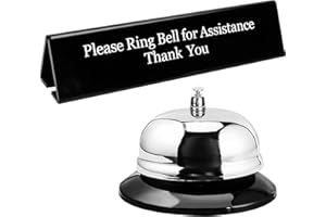 UCEC Desk Bell for Service, Ring Bell Sign, Dinner Bell for Inside, Call Bell & Double-Side Please Ring Bell Sign, No Receptionist Sign, Reception Bell for Hotels Schools Restaurants Reception Areas