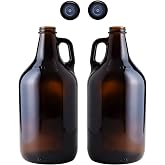 FastRack 64oz Amber Glass Growlers with Polyseal Caps (2 Pack) | Half Gallon (1/2 Gallon) Beer Growler Jugs for Home Brewing,