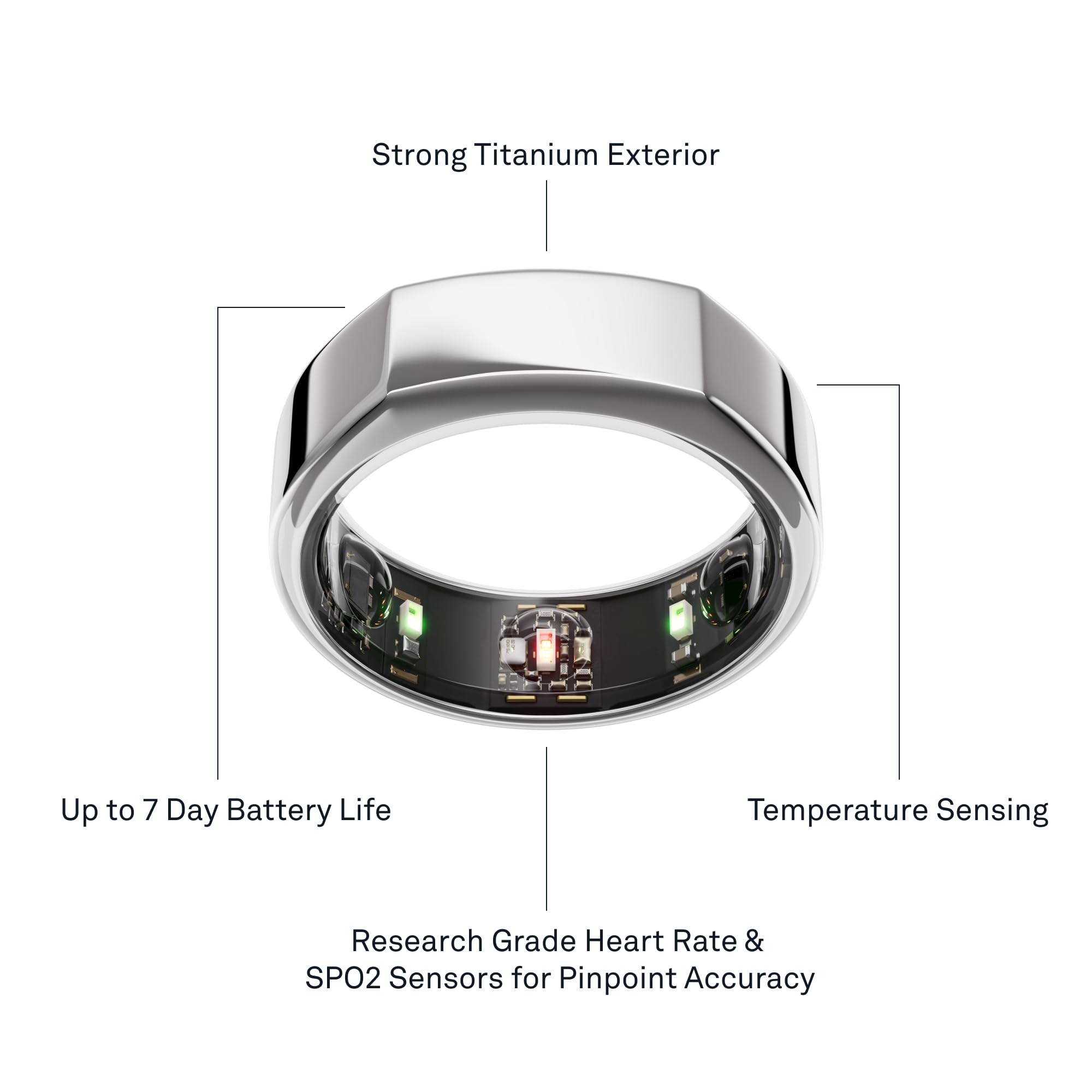 OURA Oura Ring Gen3 Heritage - Silver - Size 6 - Smart Ring - Size First with Oura Ring Gen3 Sizing Kit - Sleep Tracking Wearable - Heart Rate - Fitness Tracker - 5-7 Days Battery Life