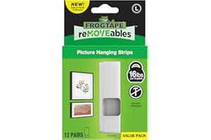 FrogTape reMOVEables Large Picture Hanging Strips, Damage-Free Removable Adhesive Wall Strips, Picture Hangers, Stick On Wall Mounting for Frames, Canvas, Home Décor, White, 12 Pairs (24 Pieces)
