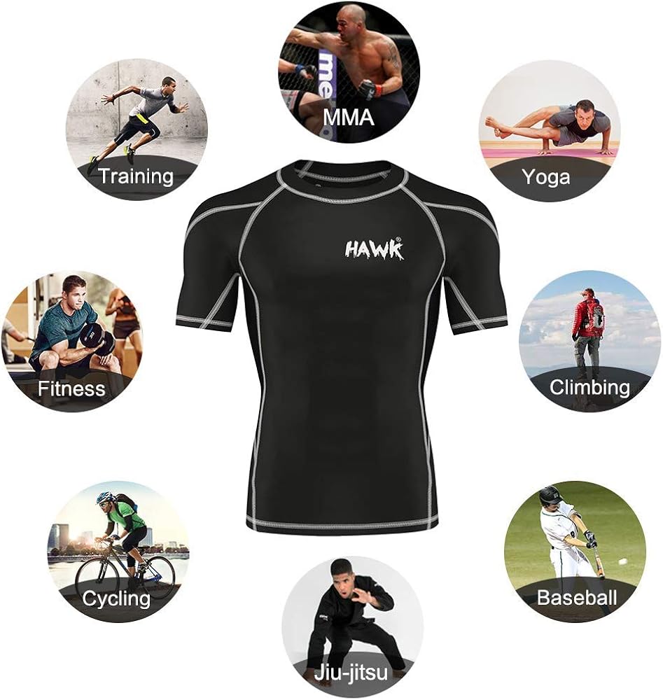 Mens Compression Shirts Base Layer Athletic Gym MMA BJJ Rash Guard No Gi Short Sleeve Rashguard Shirt for Men: Clothing