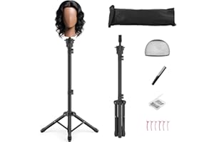 Womnwomn Wig Stand Tripod, 50 Inch Adjustable Mannequin Head Stand, Wig Head Stand for Cosmetology, Hairdressing Training - Includes T-Pins, Comb, Hair Clips & Carrying Bag (Head Not Included)