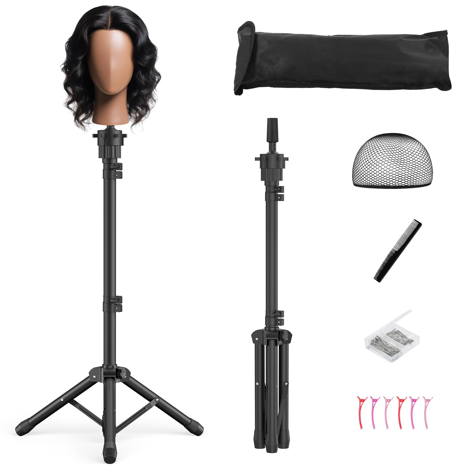 Photo 1 of ** STAND ONLY**
Womnwomn Wig Stand Tripod, 50 Inch Adjustable Mannequin Head Stand, Wig Head Stand for Cosmetology, Hairdressing Training - Includes T-Pins, Comb, Hair Clips & Carrying Bag (Head Not Included)