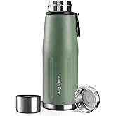 Augshark 20oz Stainless Steel Insulated Water Bottle Travel Coffee Cup with Lid Leak Proof Metal Water Bottle for Hot and Cold Drink Water Flask (Green)