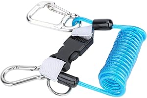 Scuba Diving Lanyard, Heavy Duty Stainless Steel Spring Coiled Lanyard with Quick Release Buckle and Webbing Strap for Camera