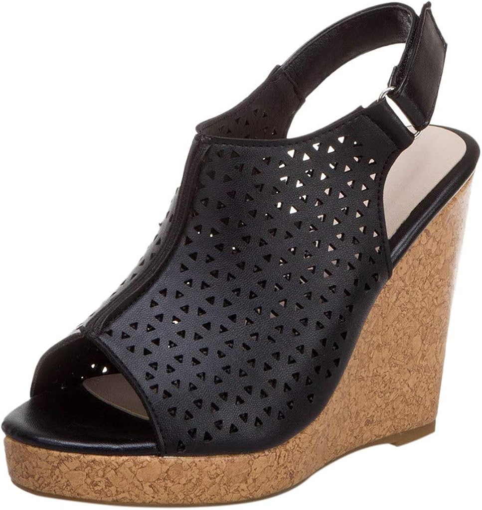 HAALIFE ◕‿ Sexy High Heels Women's Wedges Shoes Vintage Leather Hollow Platform Summer Wedges Sandals