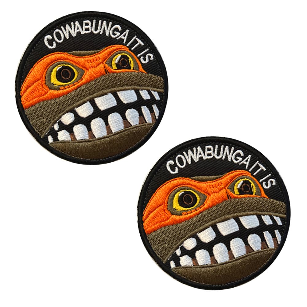 2 Pieces Cowabunga It is Funny Frog Tactical Patch Military Hook & Loop Embroidered Applique Emblem Patch for Bags Caps Backpack Uniform Vest Clothes Tactical Travel Biker or Collect