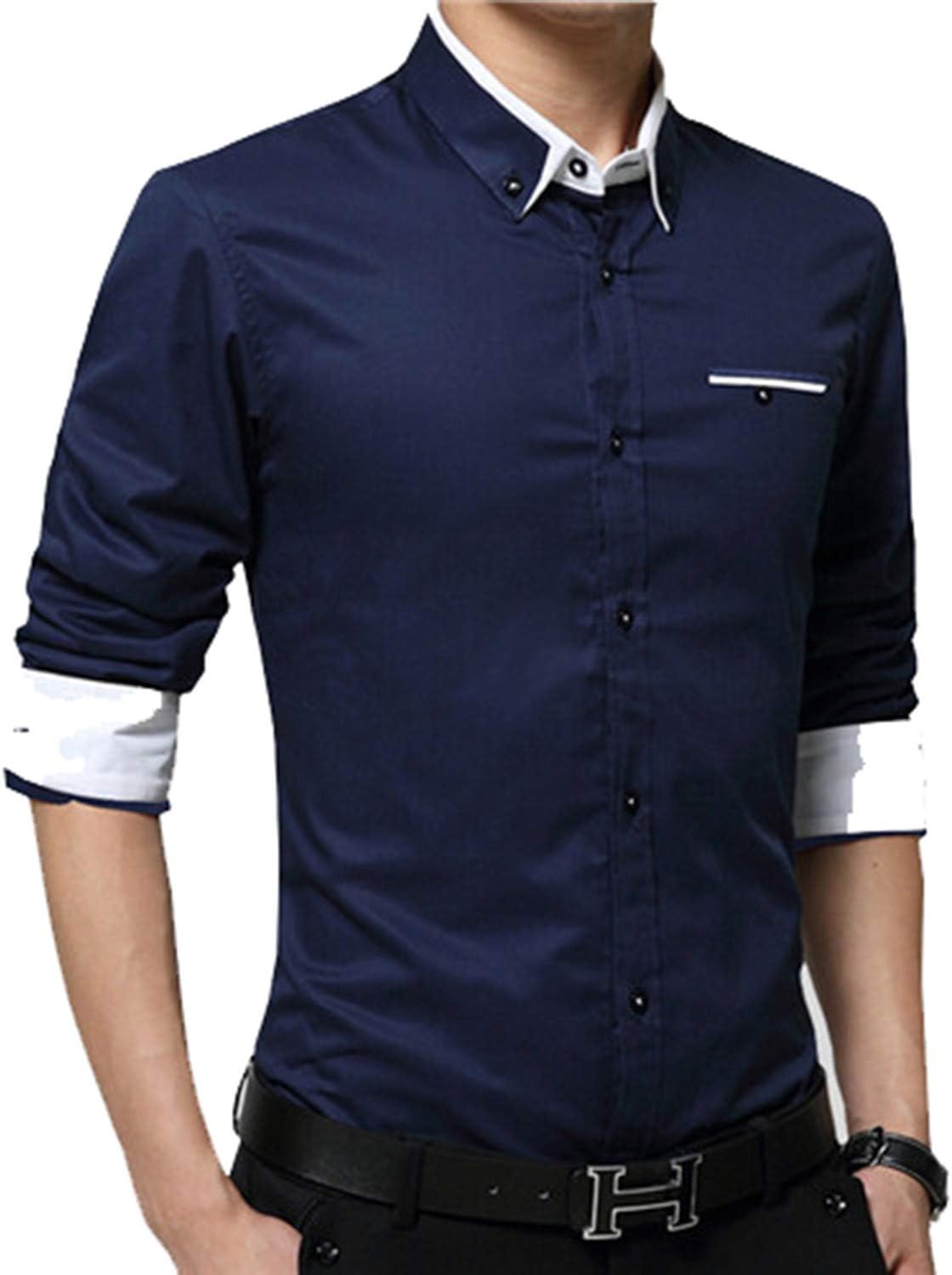 Wistoo Men Shirts Business Long Sleeve Turn-Down Collar Cotton