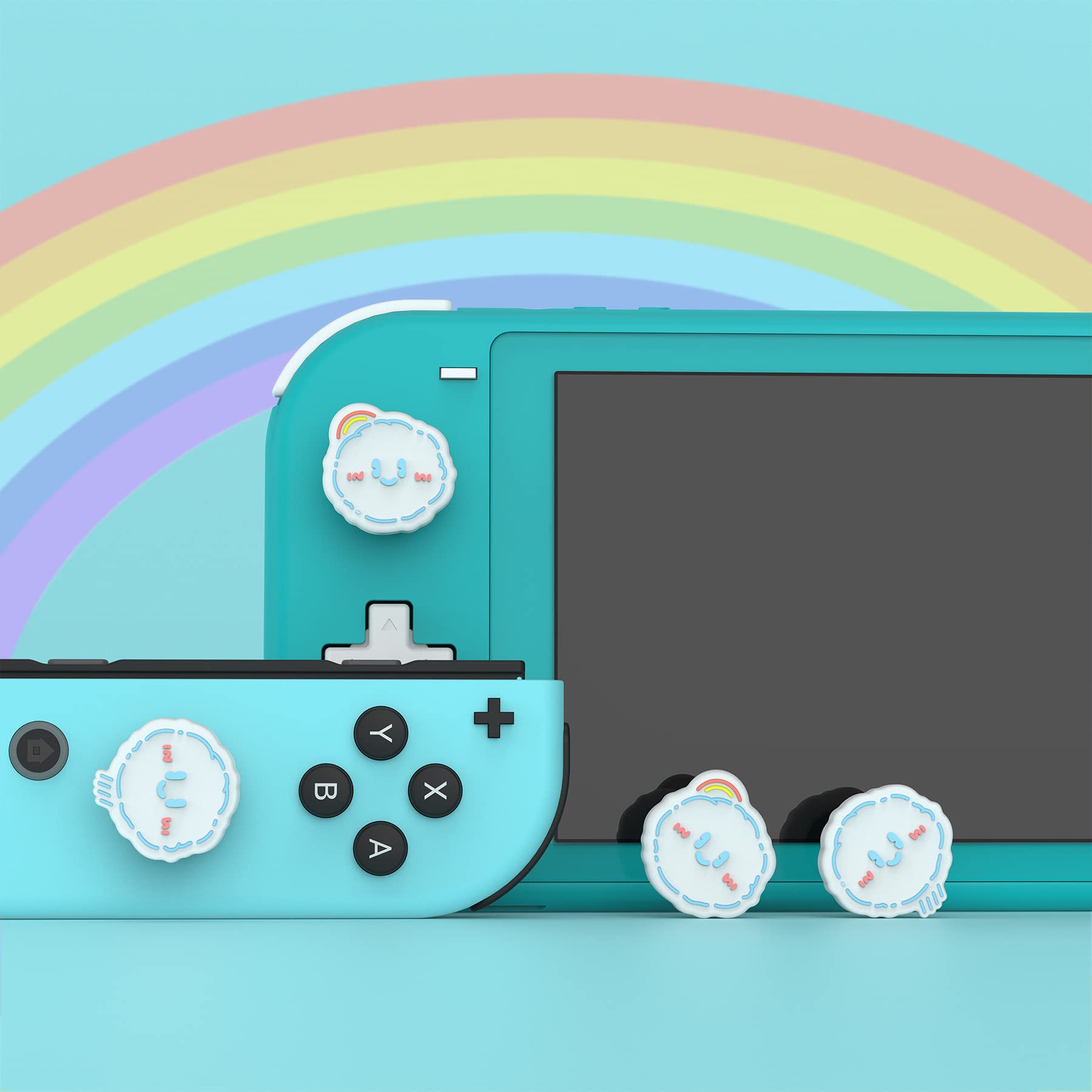 PlayVital Joystick Caps for Nintendo Switch, Thumbstick Grips for Switch Lite, Analog Cover for OLED Joycon Thumb Grip Caps - Rainbow Clouds & Rainy Clouds
