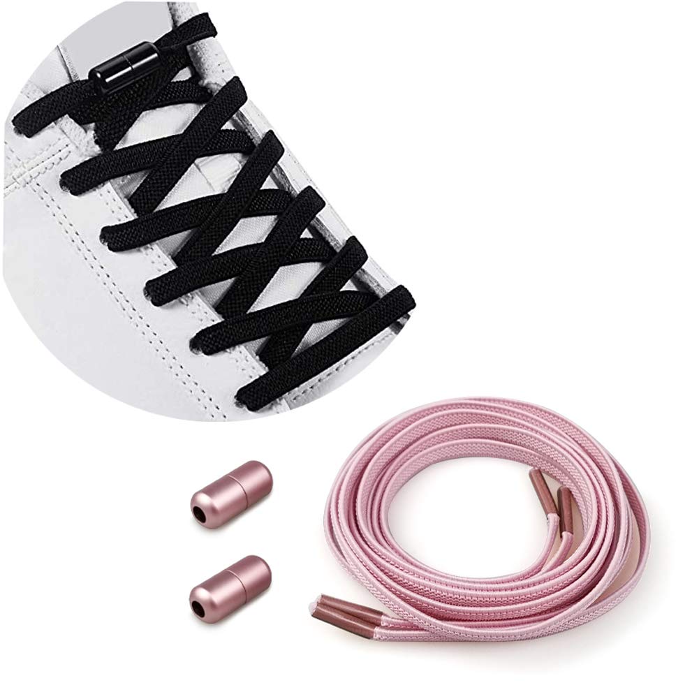 MXKOCO No Tie Elastic Shoelaces with Metal Buckles - Universal Shoelace-Elastic Running Shoe Laces - 3 Pack - Pink