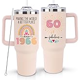 LHSCVUFASC 60th Birthday Gifts for Women Her, 1966 60th Birthday Decorations for Woman, Turning 60 Year Old Gifts For Women Mom Wife Grandma, 60 th Birthday Ideas, 40oz Tumbler Cup