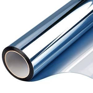 FILMGOO Window Tint for Home,Sliding Door Film Privacy One Way Glass Window Heat Control Garage Vinyl Anti-UV Static Cling Non-Adhesive 23.6 Inch x 32.8 Feet Blue Silver