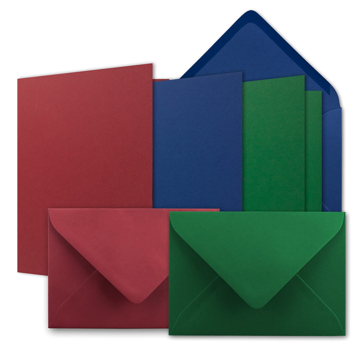 Card Pack DIN B6 – Dark Red/Dark Green – Folding Cards with Fold B6-12 x 16.9 cm & Envelopes – 12.4 x 17.5 cm – Ideal for Christmas, Greeting Cards and Invitations 30 Sets Rot Grün Blau