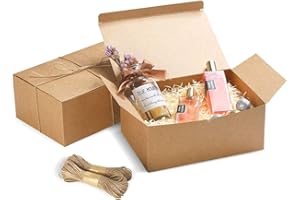 Frantis Brown Gift Boxes 9.45x6.5x4 Inches 10 Pack， Paper Gift Box with Lids for Bridesmaid Gifts, Birthday, Party, Christmas，Wedding, Crafting Cupcake Boxes, With 66 FT Twine