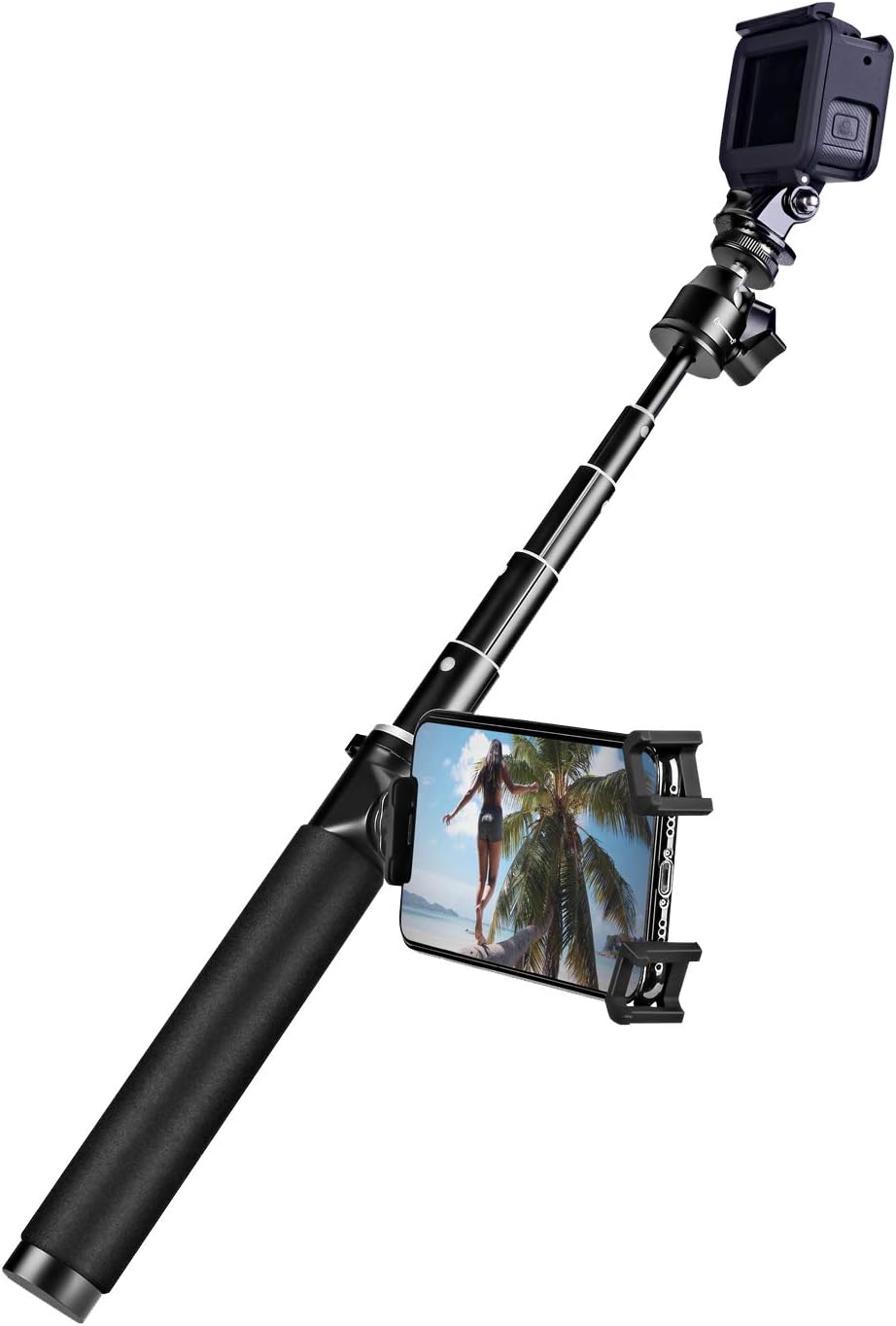 Extension Rod Pole Selfie Stick Handheld Grip 39 inches with Phone Holder & Tripod for GOPRO Hero 5 6 7 Black White DJI Osmo Action