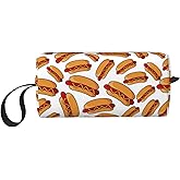 Fun Hot Dog Food Pattern Makeup Bag Organizer Small Cosmetic Bags Portable Travel Toiletry Bag With Handle Simple Accessories Storage Zipper Pouch For Women Girl