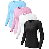 4 Pack Women's Long Sleeve Compression Shirts, Dry Fit Workout Athletic Sun Protection Cooling Tops for Yoga Running Gym