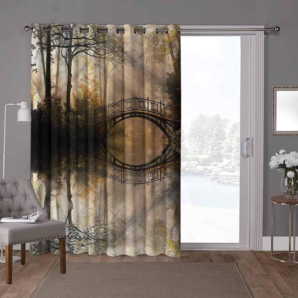 YUAZHOQI Cortina separadora térmica con ojales, paisaje, puente de río