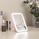 Kintion Travel Makeup Mirror, 6"*4.2" Rechargeable Portable LED Lighted Tabletop Vanity Mirror, 3 Colors Touch Dimmable Compact Mirror for Women Gift, Pink