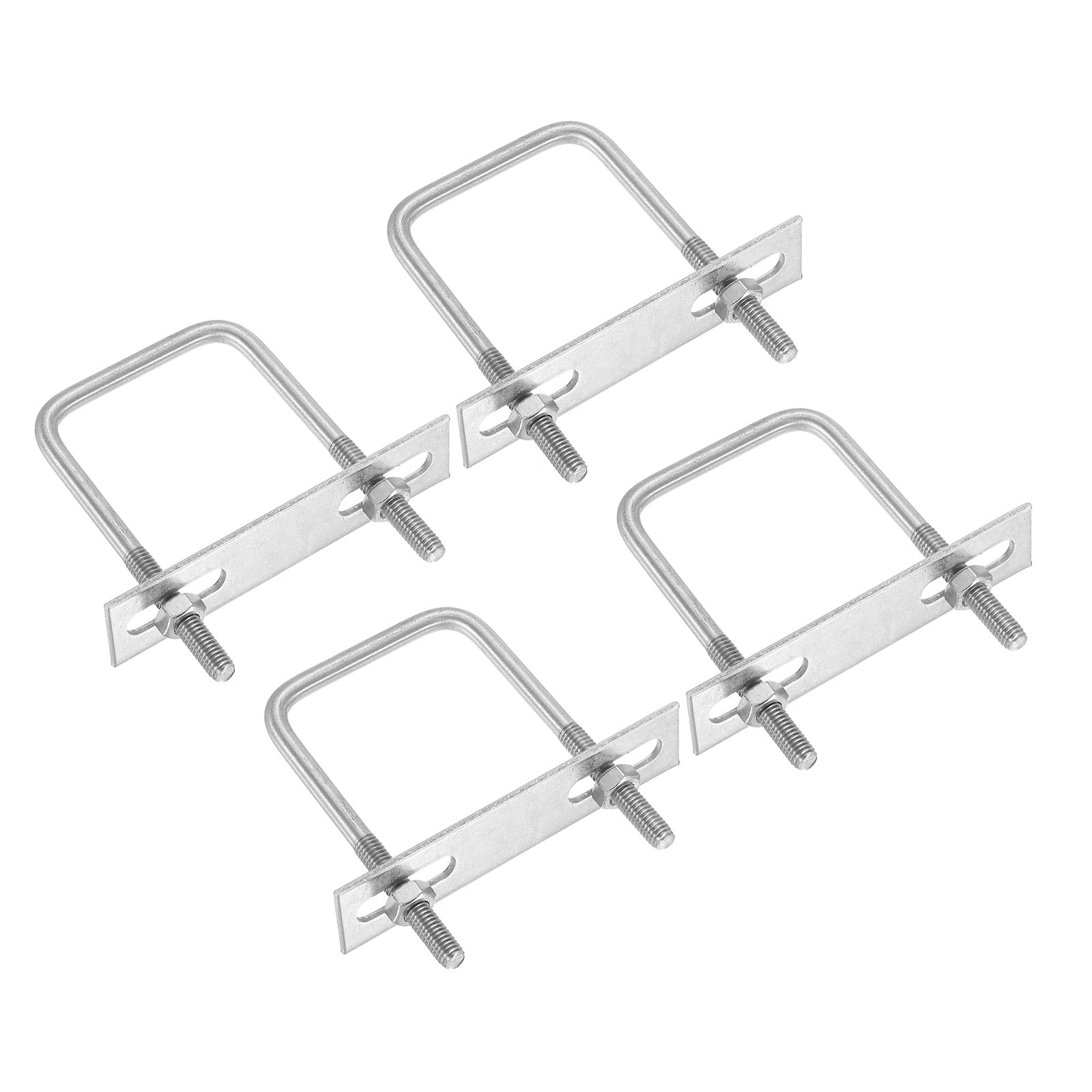 PATIKIL M6x50x80mm Square U-Bolts Kit, 4Set 304 Stainless Steel Square U Shaped Bolts Replacement Parts with Frame Plates and Nuts for Ski Board Sailboat Trailer