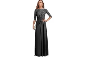 AKLASU Mother of The Bride Dresses Long Chiffon Lace Wedding Guest Dresses for Women Ruched Formal Evening Gown Prom Dress