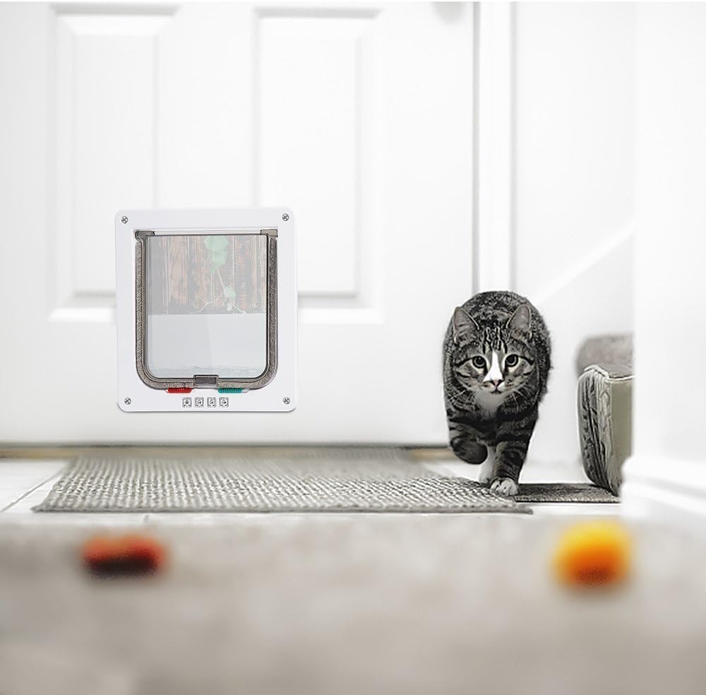 Depets Large Cat Door (Outer Size 9.9" x 9.2"), 4 Way Locking Cat Flap Door for Interior Exterior Doors, Weatherproof Pet Doors for Cats & Doggie with Circumference < 23", Suitable for Window & Wall : Pet Supplies