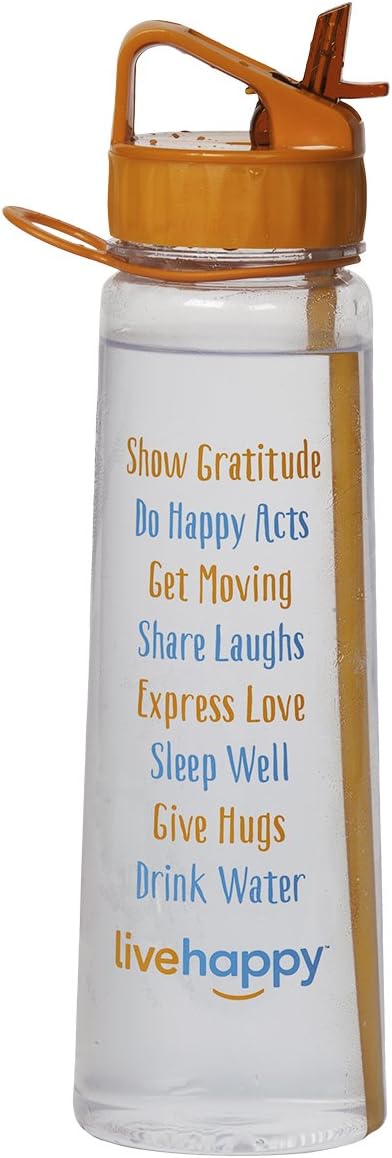 Live Happy H2GO Motivational and Inspirational Sports and Fitness Water Bottle with Sayings (Orange) (30 oz) (100% BPA-Free)
