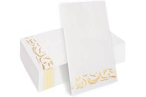 Christmas Wedding Decor Supplies Paper Napkins Disposable 50 Pack Paper Hand Towels Napkins White and Gold Napkins Guest Towe