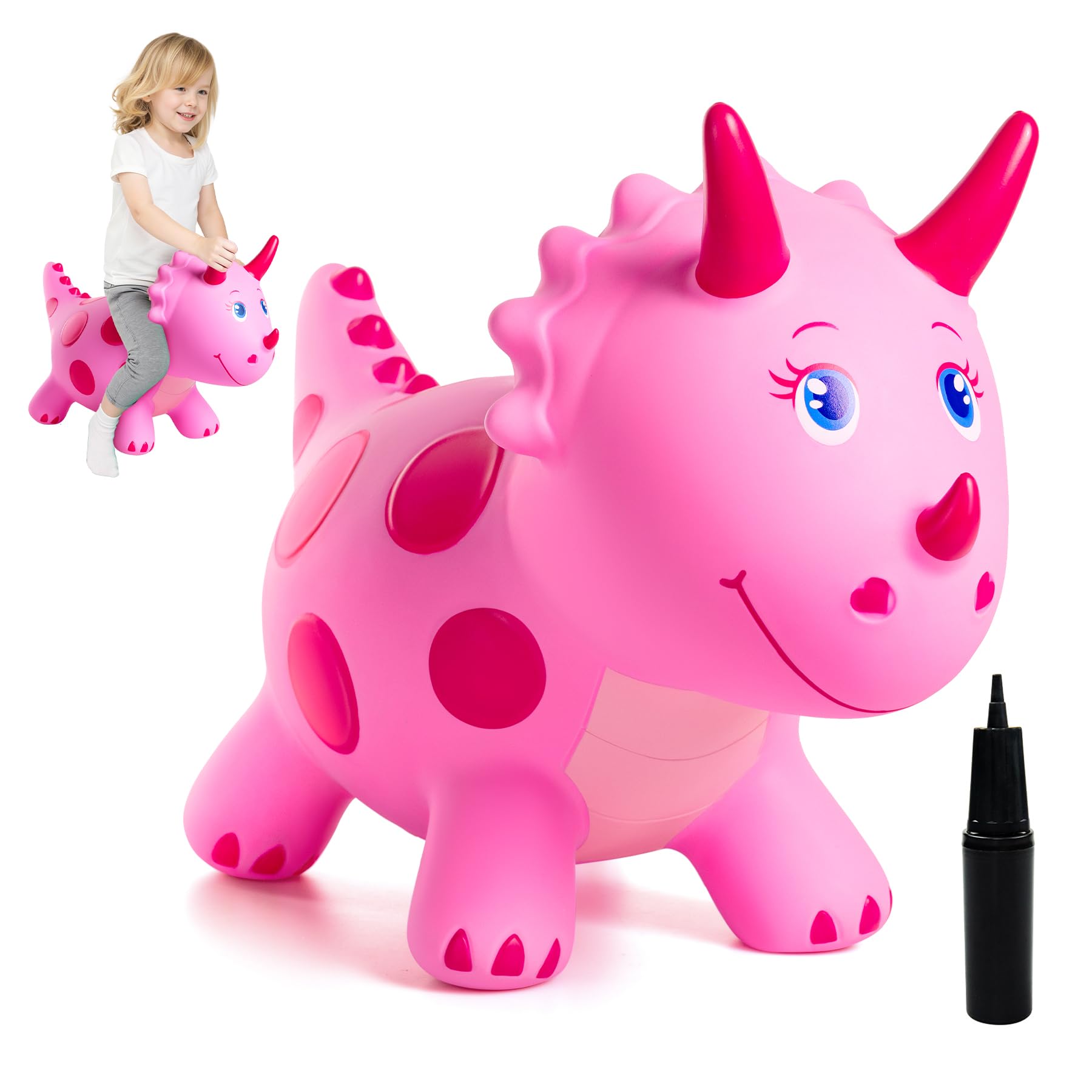 ZOOJOY Dinosaur Bouncy Animal Hopper, Inflatable Bouncy Horse Toys for Toddlers 1-3, Ride-on Bouncing Toys for ChristmasBirthday Gifts for Boys Girls, Pink Gril Toys WFree Pump