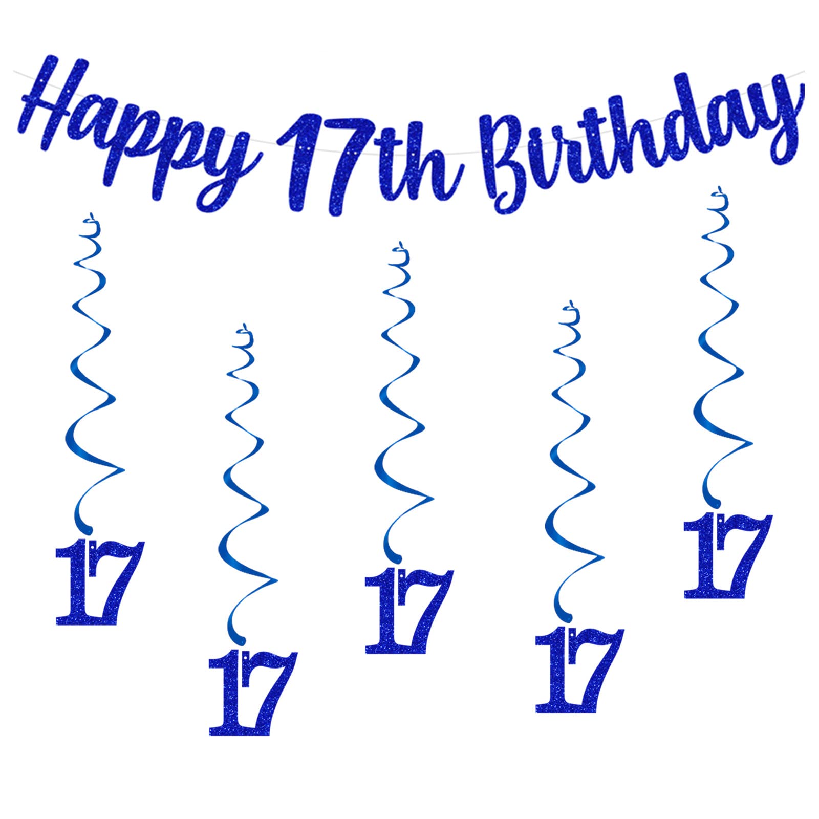 bng-bng 17th Birthday Decorations Boys Blue with Happy 17th Birthday Bunting 17 Banner Hanging Swirls Streamers for Boys Age 17 Seventeen Anniversary Party Decor Supplies Photo Booth Backdrop
