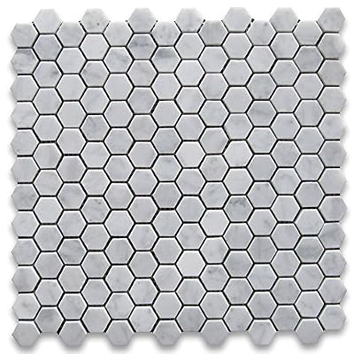 Carrara White Italian Carrera Marble Hexagon Mosaic Tile 1 inch Honed