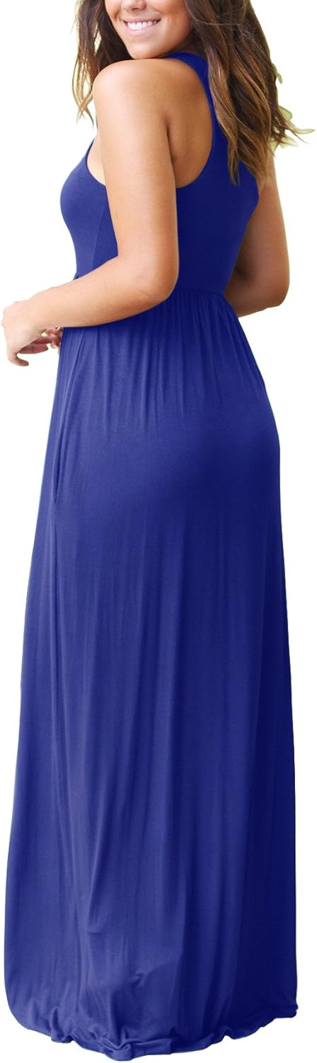 GRECERELLE Women's Sleeveless Racerback Loose Plain Maxi Dresses Casual Long Dresses with Pockets at  Women’s Clothing store