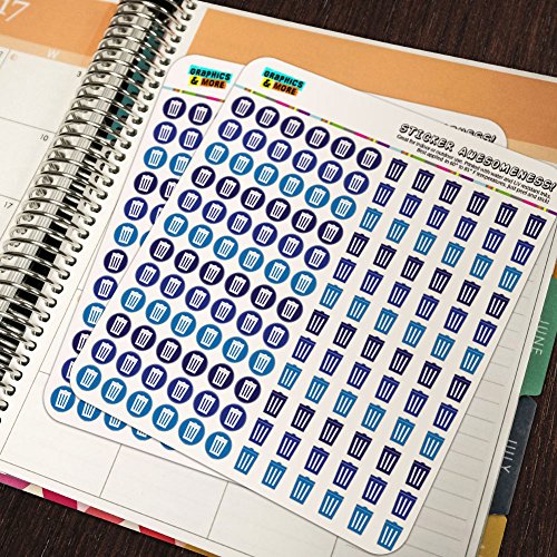 Garbage Trash Can Day Dots Planner Calendar Scrapbooking Crafting Stickers - Blue - Opaque