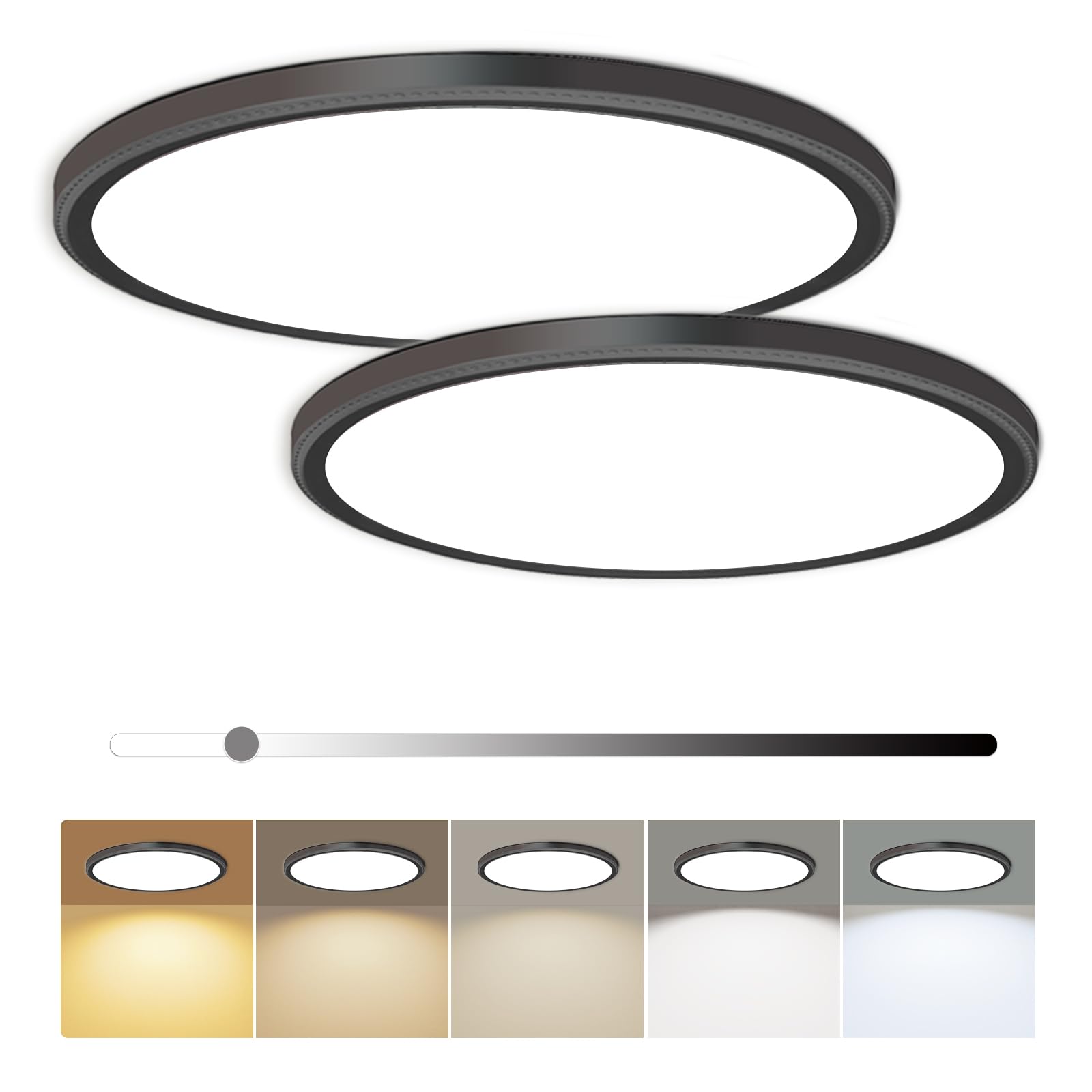 Photo 1 of 2 Pack 12 Inch Dimmable LED Flush Mount Ceiling Light Fixture 28W 3200LM 5 Color Temperature in One Super Slim Round Ceiling Lamp Low Profile Ceiling Lights for Living Bedroom Kitchen Laundry Black