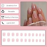 Ceboic 24Pcs French Short Square Press On Nails Pink Gradient with Glue-On view 2