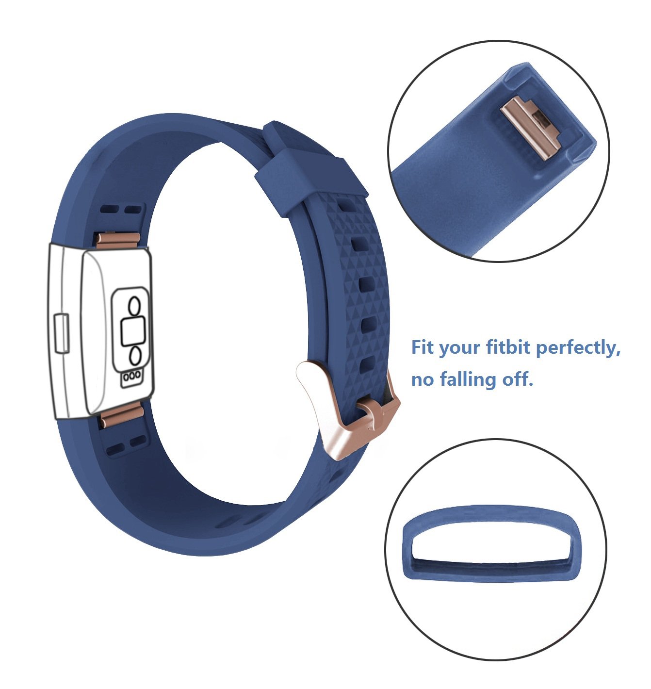 DD Compatible with Fitbit Charge Straps, Replacement Accessories Watch  Band Adjustable Silicone Wrist Straps for Charge with Rose Gold Buckle