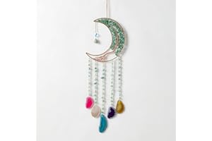 PRETTY JOLLY Agate Gemstone Dream Catcher 7 Chakra Tree of Life Dream Catcher with Rainbow Crystal Stones Handmade Dreamcatcher Wall Decor for Adults Boys Girls,Bedroom,Wedding,Garden,Bless Gift(Green Moon)