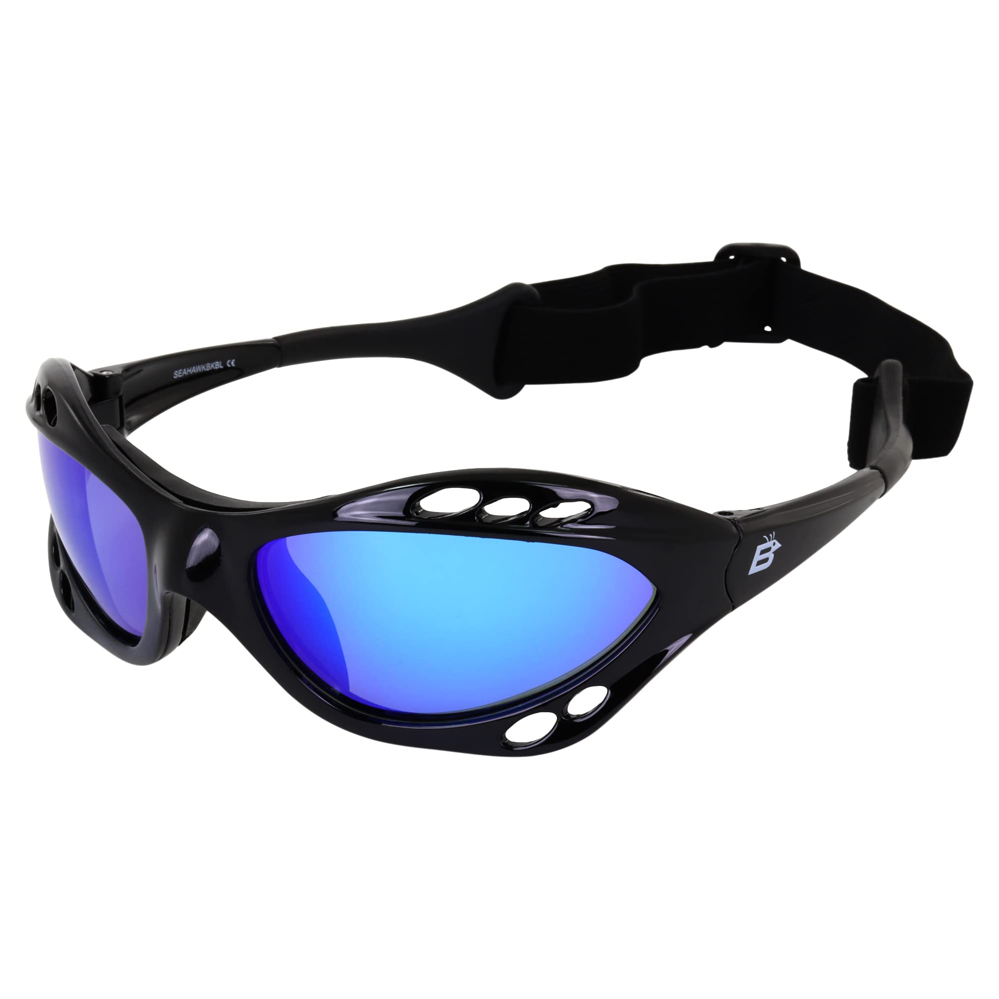 Birdz Eyewear Birdz Seahawk Padded Floating Polarized Sunglasses with Built in Strap Black Frame and Polarized G-Tech Blue Lens