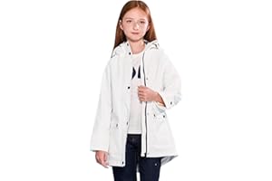 SOLOCOTE Kids Rain Jacket Hooded Lined Rubber RainCoats for Girls Boys Waterproof Windproof Size 5-14Y