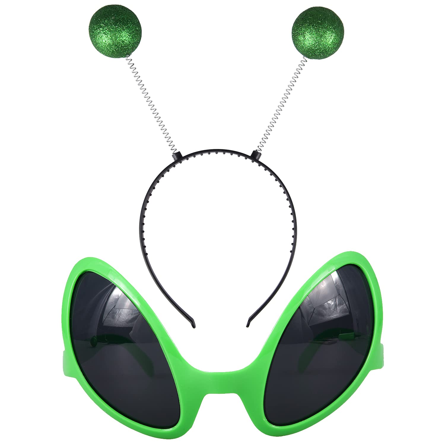 Fvomye 2 Pieces Alien Set Alien Glasses and Headband Alien Sunglasses Martian Antenna Headband Boppers for Halloween Masquerade Party Favor and Photography Crops