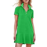 Kissonic Women's Polo Dress Short Sleeve V Neck Ruffle Hem Casual Summer Golf Tennis Mini Shirt Dresses