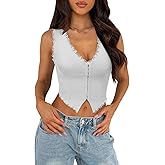 UNCOOYEE Sexy Lace Top for Women Summer V Neck Sleeveless Y2K Going Out Corset Tank Tops