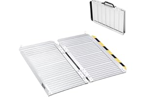 BEJONI 2FT Portable Wheelchair Ramp, Foldable Ramp for 600 lbs Capacity, Aluminum Ramp with Non-Slip, Handicap Ramp, Threshold Ramp for Wheelchairs, Scooters, Trolleys, Home, Steps