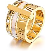 Jarlinwel Stainless Steel CZ Zirconia Roman Numeral Ring For Women Stacking Thumb 3 in 1 Spinner Rings