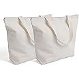 Acoavo 2Pcs Cotton Canvas Tote Bags 15.7" L x 13" H x 3.9" W DIY Crafts Blank Plain Natural Canvas Bag,Great Wedding Gift