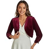 YOUNIFIZ Womens Velvet Bolero Shrug Elegant Open Front Ruched 3/4 Sleeve Cocktail Party Cropped Cardigan